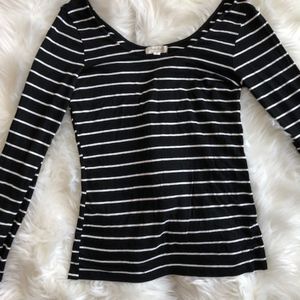 Wide Boatneck Black/White Stripe Top